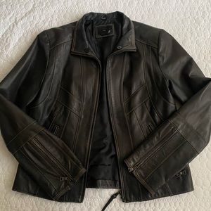 “vintage” moto genuine leather jacket chocolate brown color